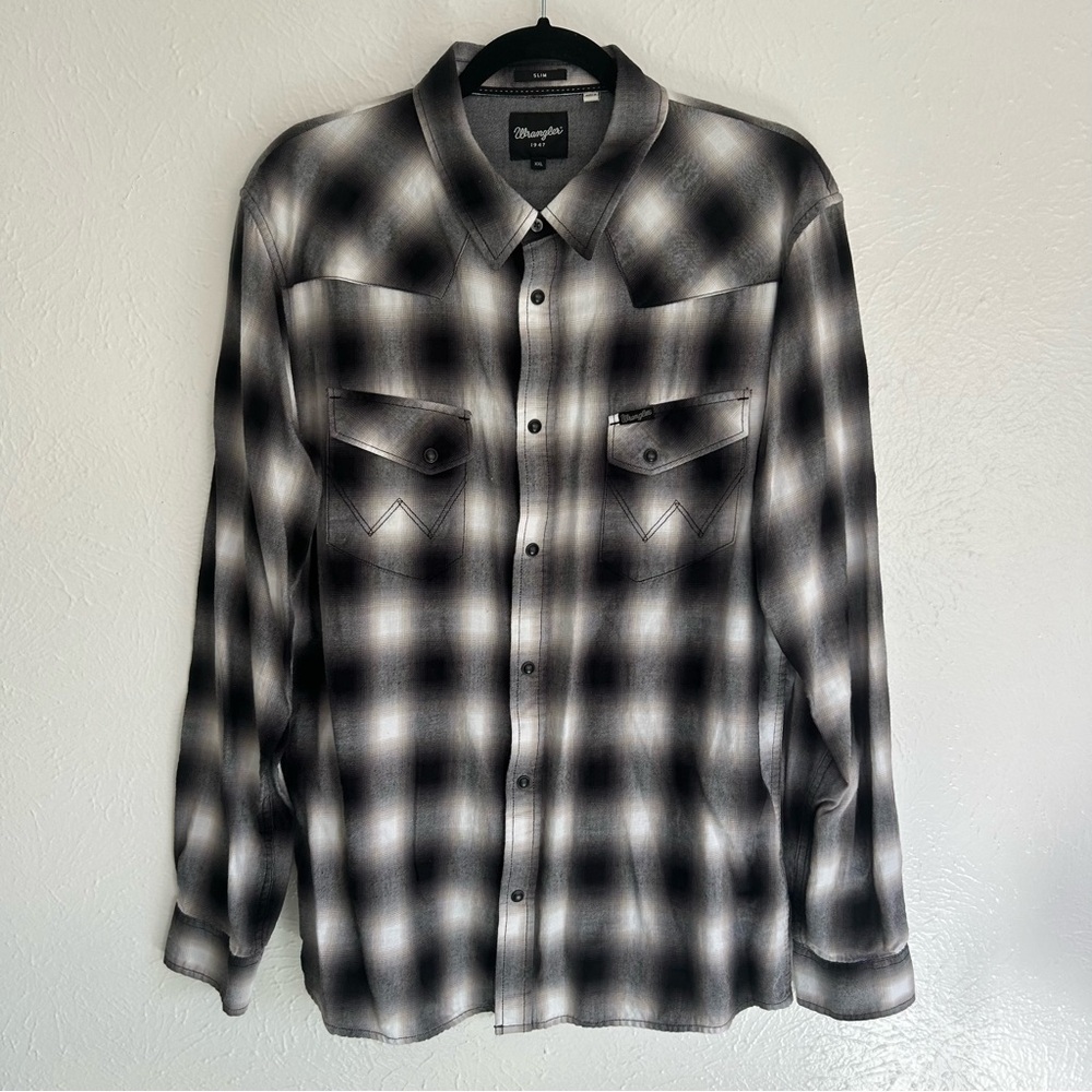Wrangler Black and White Plaid Flannel Button Snap Western Outdoor Hiking XXL